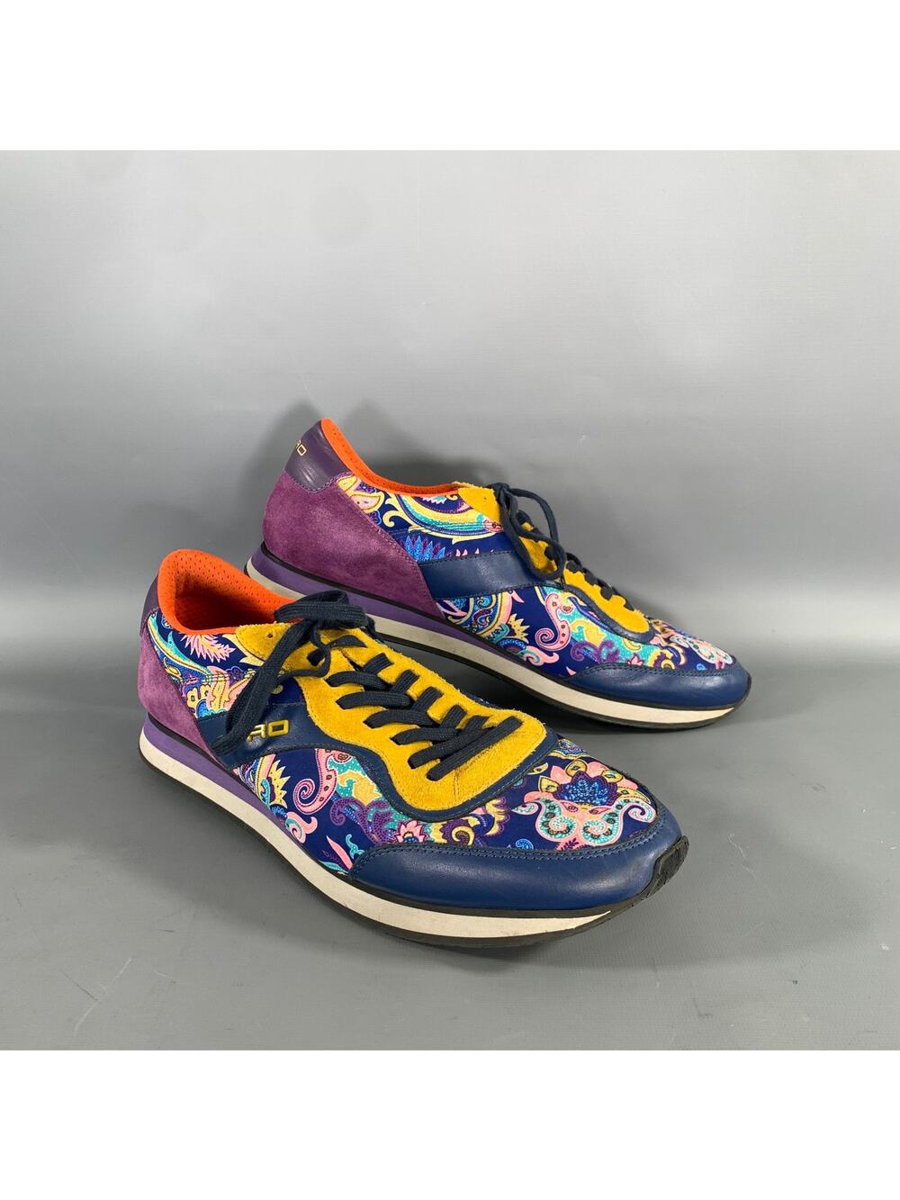 ETRO Size 10 Navy Multi Color Floral Canvas Runner Sneakers